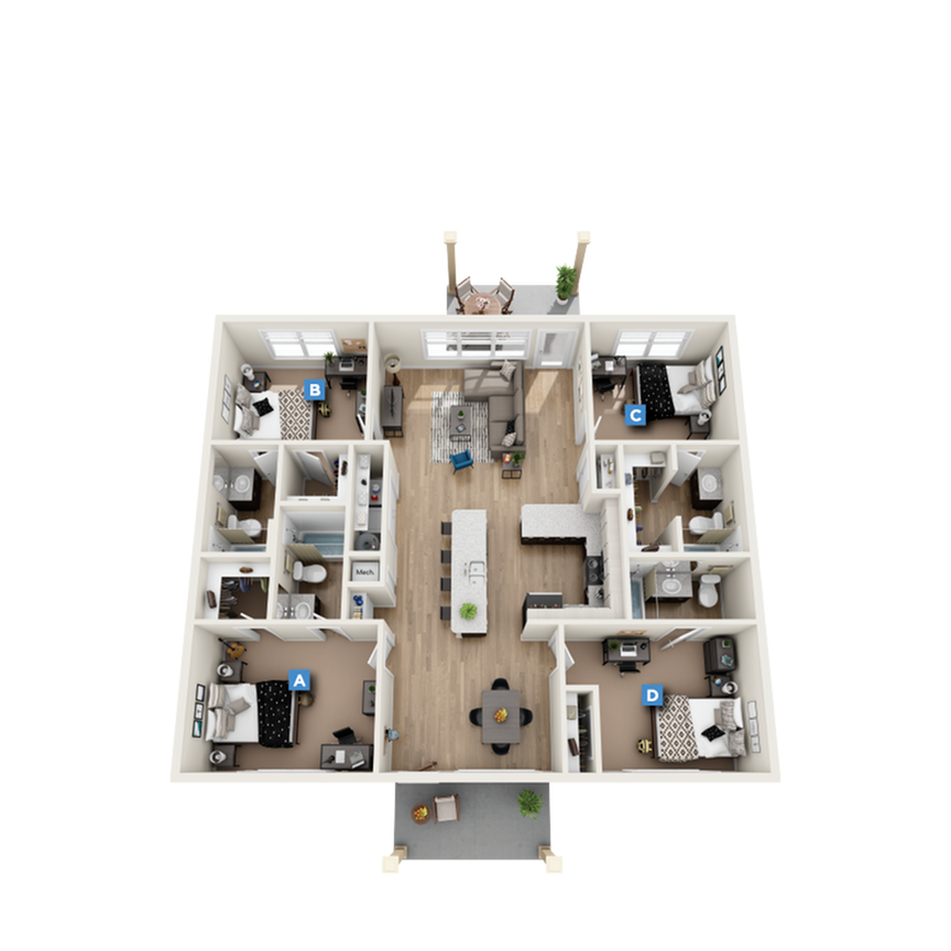 Woodbury Flat 4 x 4 Floor plan
