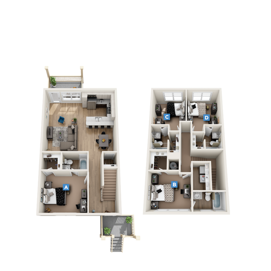 Woodbury Townhouse 4 x 4 Floor plan